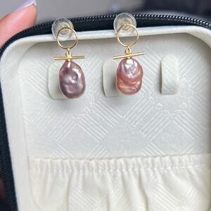 Elegant Gold Pink Purple Pearl Earrings
